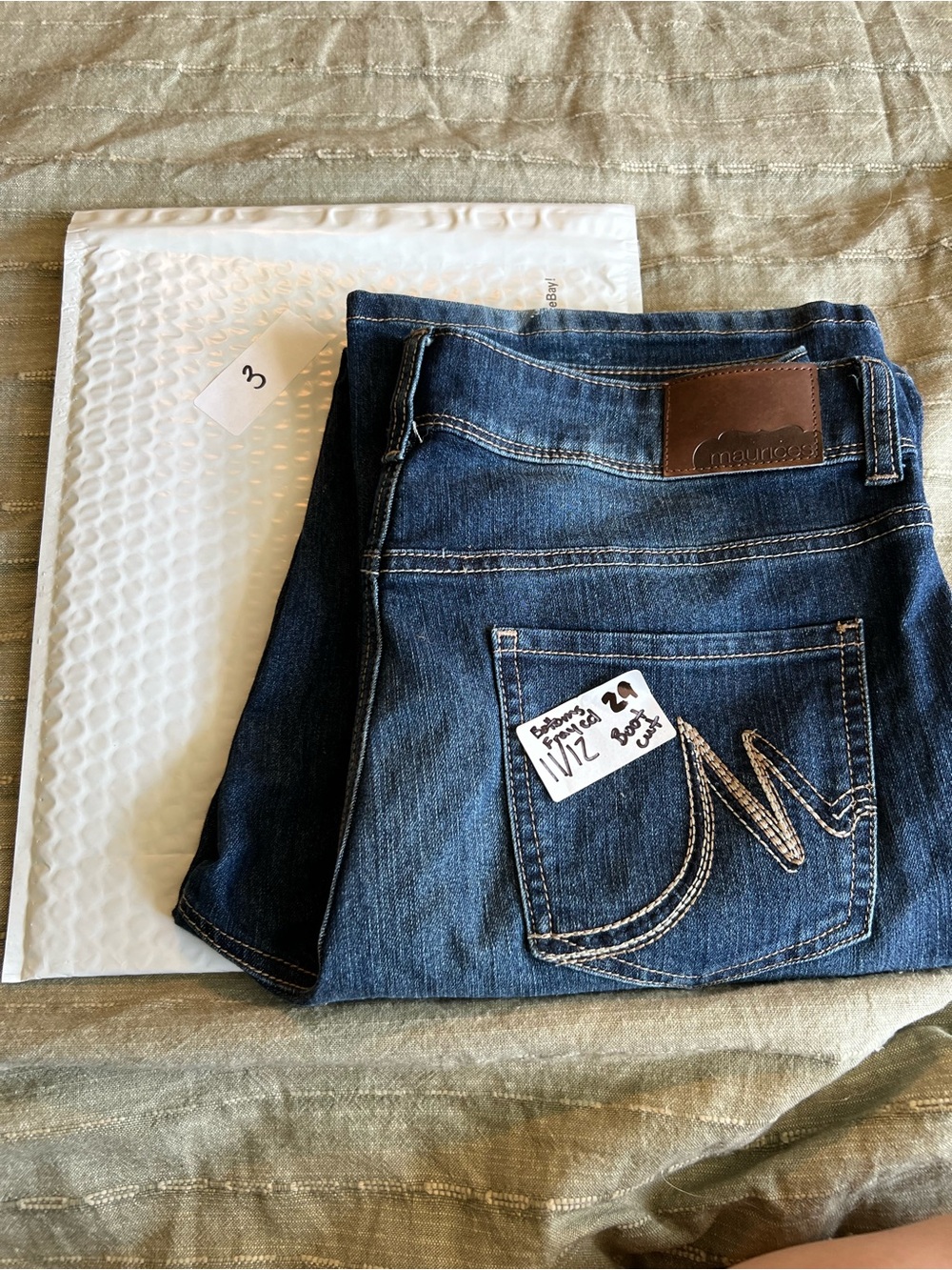 Maurices Dark Blue Denim Jeans with Brown Leather Patch